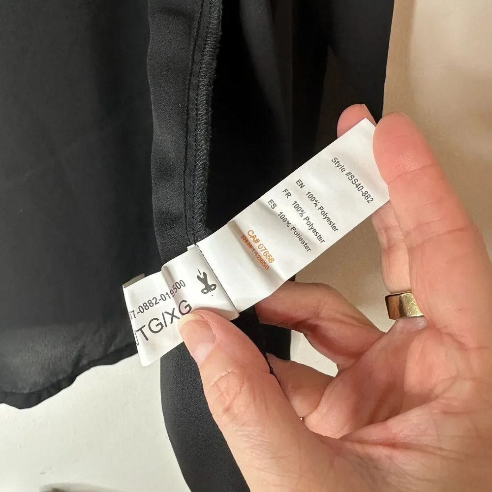 ReVamped Black Flowy Roll Tab Sleeve Tie Waist Waterfall Neck Wrap Dress Small - Picture 10 of 14